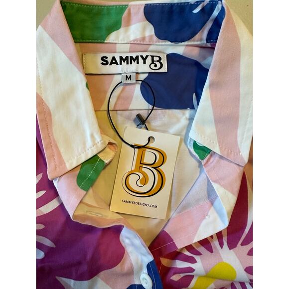 SAMMY B Tati Pink Floral Print Crop Cotton Button-Up Shirt - Picture 8 of 12